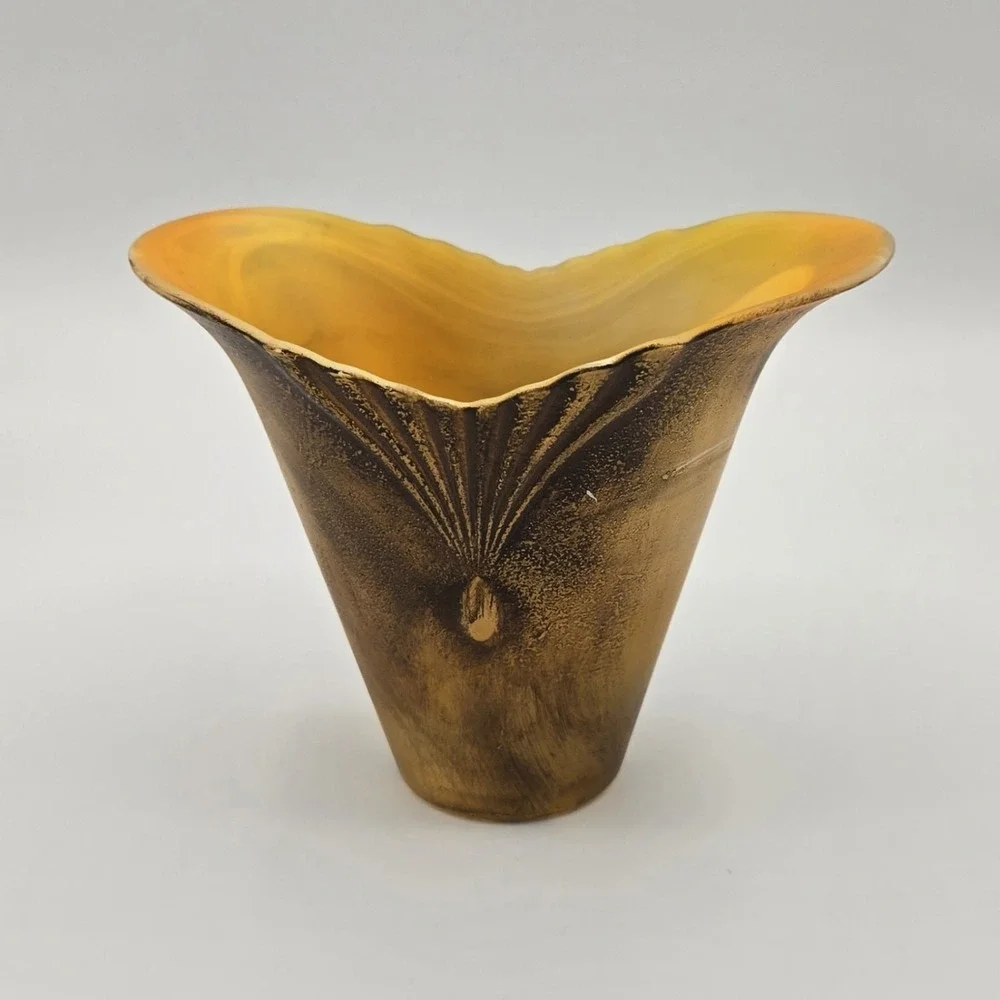 Art Deco Style Amber Color Candle Tealight Holder‎ Small Glass Vase